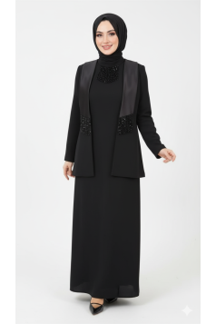 طقم كايلا فستان وجاكيت أنيق (أسود) 4106