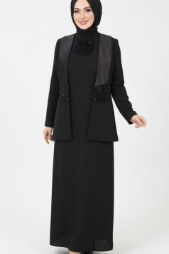 طقم كايلا فستان وجاكيت أنيق (أسود) 4106