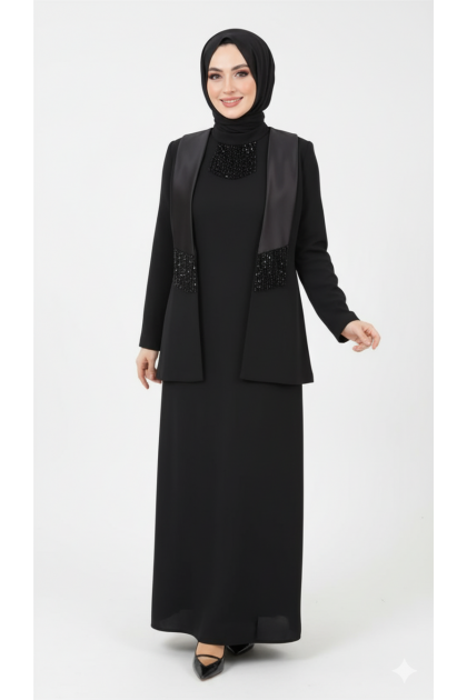 طقم كايلا فستان وجاكيت أنيق (أسود) 4106