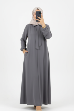 عباية سلمى بأكمام مزمومة وازرار مخفية (رمادي) 4074
