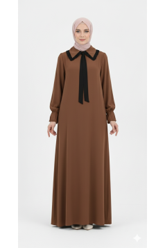 فستان توليب بياقة أنيقة وأكمام مزمومة (بني) 1529