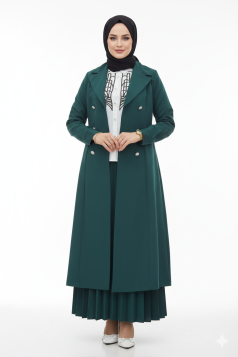 طقم رامية 3 قطع تنورة وجاكيت وقميص لون (زمرد)