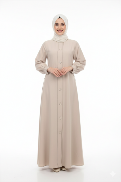 عباية اصالة مطرزة بخطوط جميلة (بيج) 4069