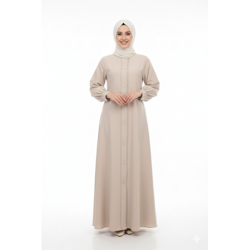 عباية اصالة مطرزة بخطوط جميلة (بيج) 4069