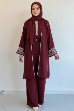 طقم مغربي 3 قطع مناسب لكل المواسم (بوردو)