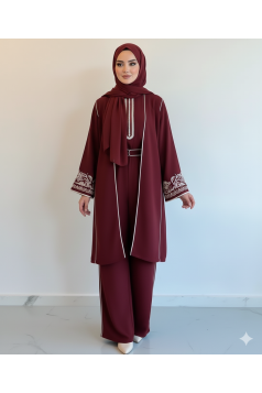 طقم مغربي 3 قطع مناسب لكل المواسم (بوردو)