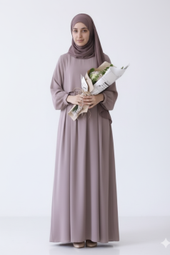 عباية حور مع الحجاب بتصميم أنيق (وردي) 6002