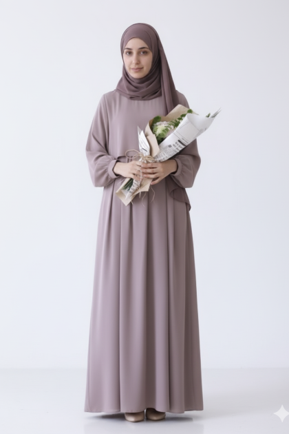 عباية حور مع الحجاب بتصميم أنيق (وردي) 6002