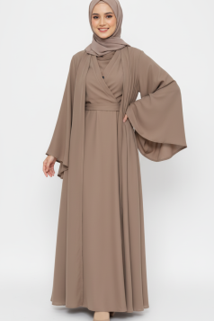 طقم مشلح بأكمام واسعة وفستان بتصميم مميز (برونزي) 1425