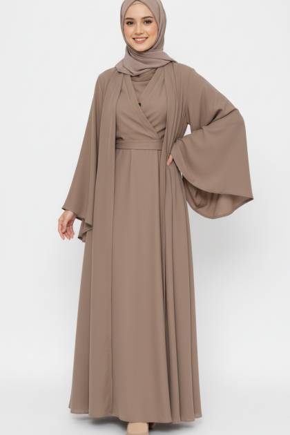 طقم مشلح بأكمام واسعة وفستان بتصميم مميز (برونزي) 1425