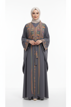 طقم عباية الشيخه. المطرز .الرسمي. الصيفي .رمادي