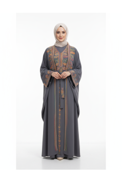 طقم عباية الشيخه. المطرز .الرسمي. الصيفي .رمادي