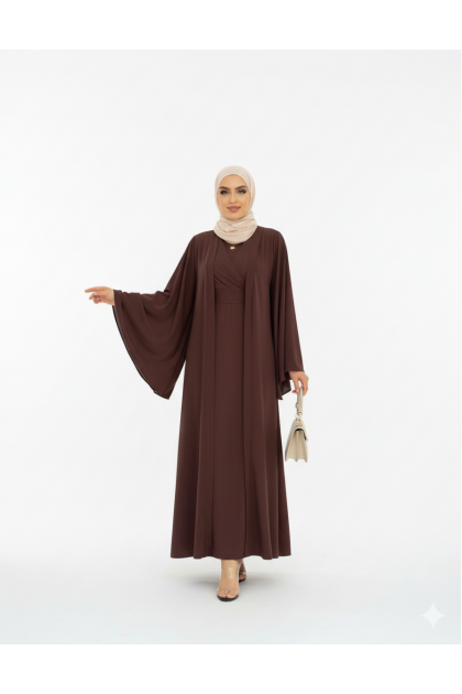 طقم مشلح بأكمام واسعة وفستان بتصميم مميز (بني) 1425