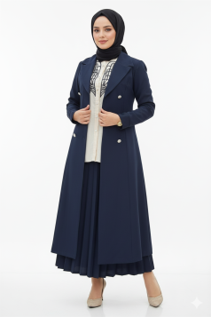 طقم رامية 3 قطع تنورة وجاكيت وقميص لون (كحلي)