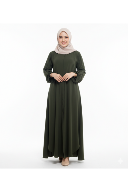 طقم هلا الشرعي مزين بجيوب وازرار مخفية لون (زيتي)