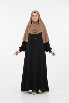 عباية عائشة بأزرار أمامية وأكمام زم (أسود) 1527