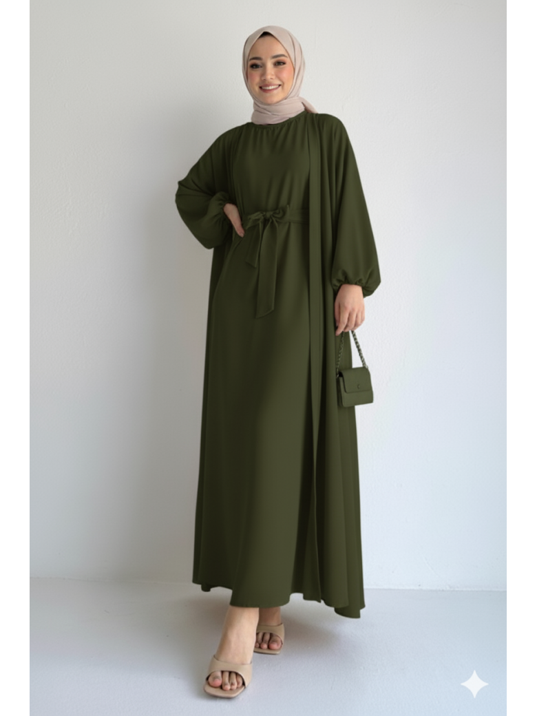 عباية بيلا فضفاض للمراه للمحجبه (زيتي) 1420