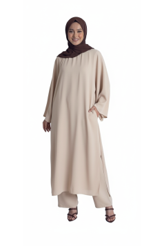 طقم رسيل قطعتين بنطلون وتونيك طويل (بيج) 1539