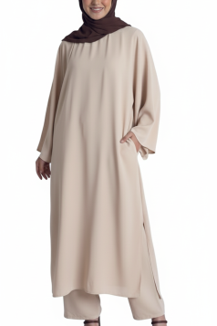 طقم رسيل قطعتين بنطلون وتونيك طويل (بيج) 1539