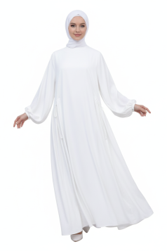 فستان ليزا فضفاض للمراه للمحجبه (أبيض) 1419