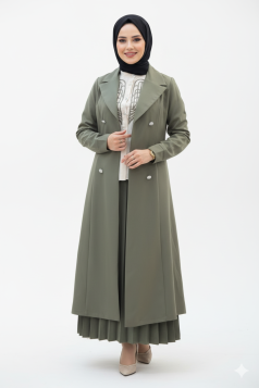 طقم رامية 3 قطع تنورة وجاكيت وقميص لون (هاكي)