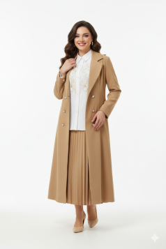 طقم رامية 3 قطع تنورة وجاكيت وقميص لون (كرميل)