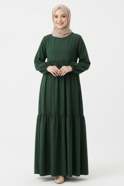 عباية ليان دبل زم ذات أكمام مزمومة (زيتي) 1405