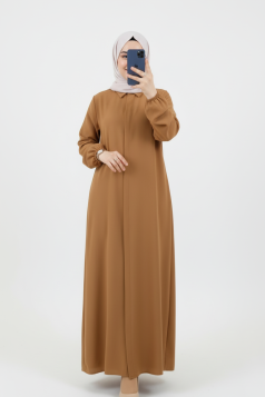 عباية سلمى بأكمام مزمومة وازرار مخفية (عسلي) 4074