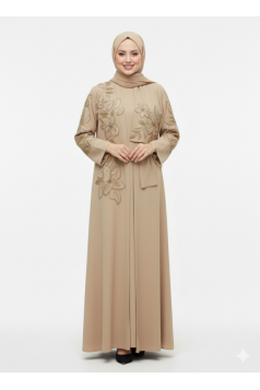 طقم عباية سيرين الرسمي المطرز  من 3 قطع (اللون بيج)