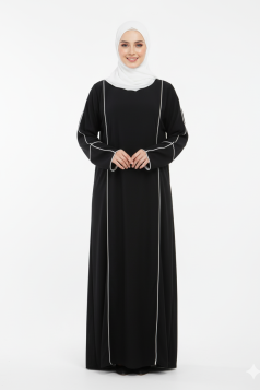 عباية ساجده ذات خطوط بيضاء (اسود) 1602