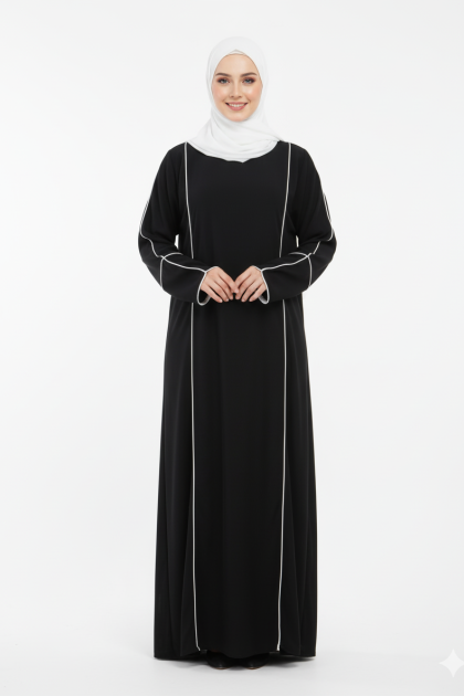 عباية ساجده ذات خطوط بيضاء (اسود) 1602