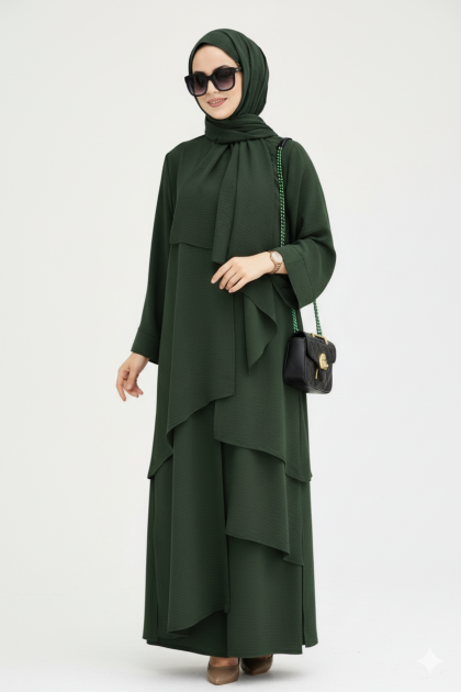 طقم مروة مكون من قطعتين للمحجبات (زيتي) 1446