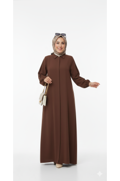 عباية براءة مزينة بأزرار مخفية ( بني)