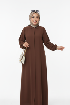 عباية براءة مزينة بأزرار مخفية ( بني)