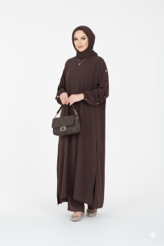 طقم نسرين قطعتين تونيك وبنطلون لون ( بني)