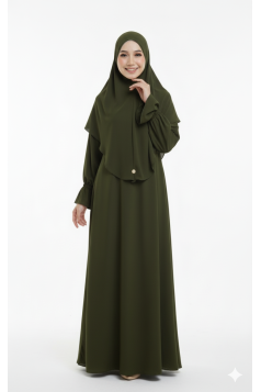 طقم سارة حجاب شرعي طويل وفستان (زيتي) 4060