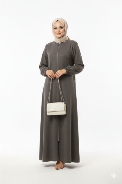 عباية مها الشتوية المصنوعه من جلد الغزال (لون رمادي) 1483