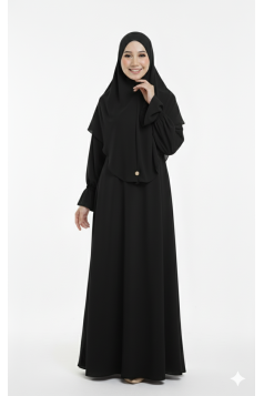 طقم سارة حجاب شرعي طويل وفستان (أسود) 4060
