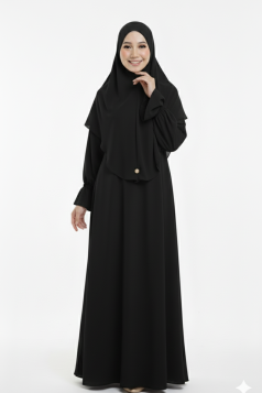 طقم سارة حجاب شرعي طويل وفستان (أسود) 4060
