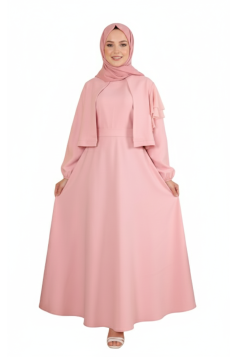 طقم نتالي فستان بتصميم مميز وجاكيت بأكمام بالون (زهري)  1005