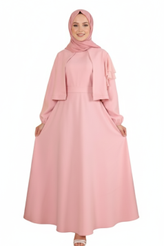 طقم نتالي فستان بتصميم مميز وجاكيت بأكمام بالون (زهري)  1005