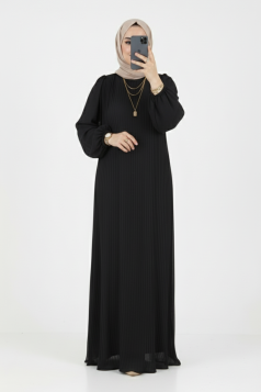 فستان روزا بأكمام مطوية (أسود) 4077