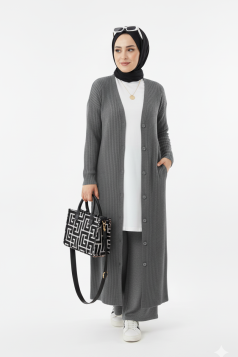 طقم نايا جاكيت بأزرار وبنطلون (رمادي) 4053