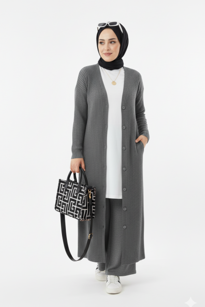 طقم نايا جاكيت بأزرار وبنطلون (رمادي) 4053