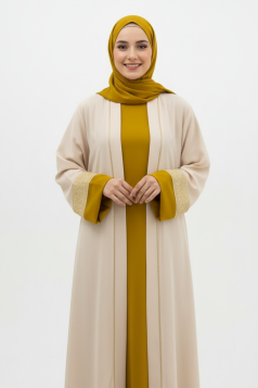 طقم عباية المهرة 3 قطع مع الشيلة بيج