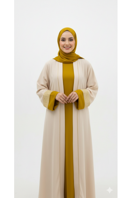 طقم عباية المهرة 3 قطع مع الشيلة بيج