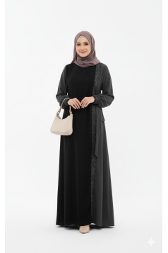 طقم عباية ايلا مع الحجاب (اسود)