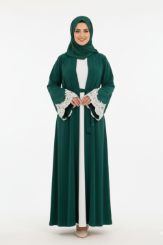 عباية لجين الرسمية المزينه بالدانتيل الصيفية (زمرد)1656