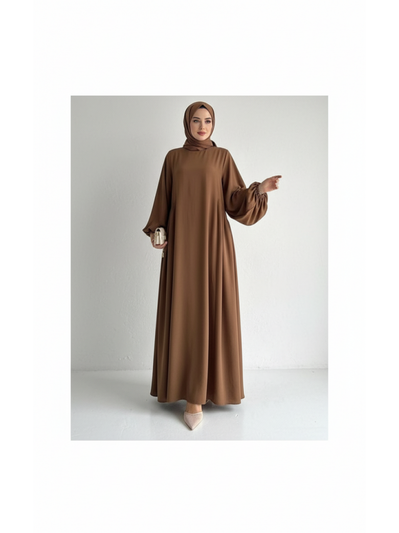 فستان ليزا فضفاض للمراه للمحجبه (بني) 1419