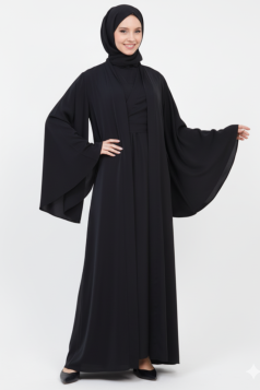 طقم مشلح بأكمام واسعة وفستان بتصميم مميز (أسود) 1425